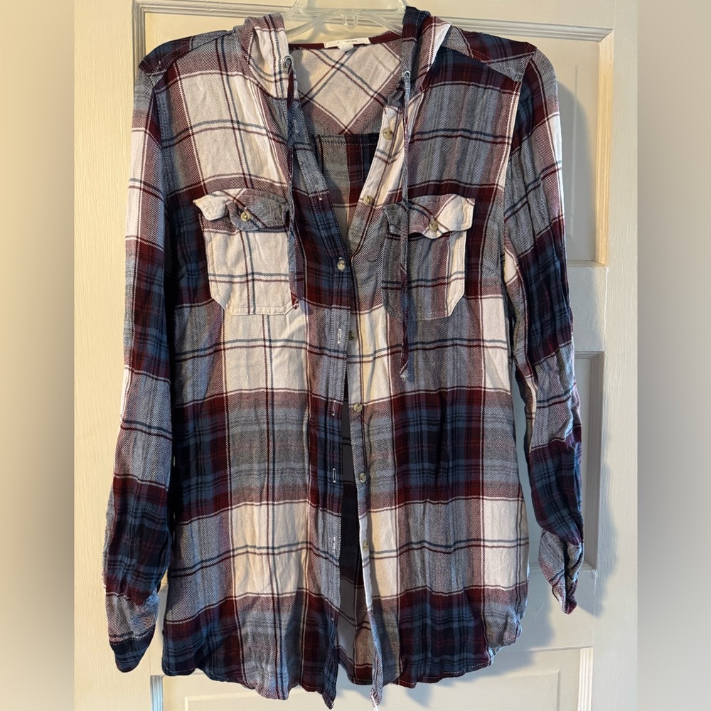 Maurices Burgundy Plaid Shirt